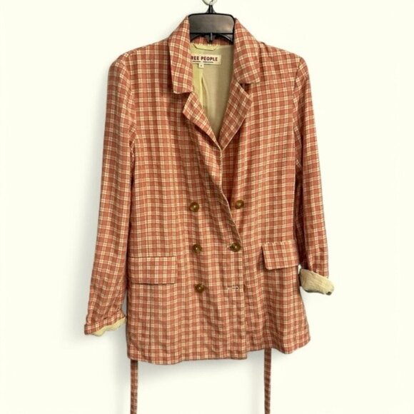 Free People Oversized Olivia Gingham blazer light academia size XS preppy - Picture 1 of 11